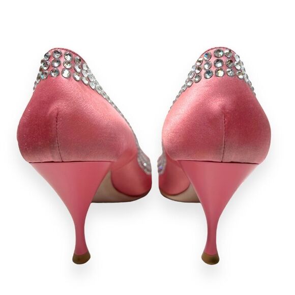 Miu Miu Calzature Donna Crystal Embellished Satin Heels Pumps Rose Pink SZ 36.5 - Picture 8 of 12
